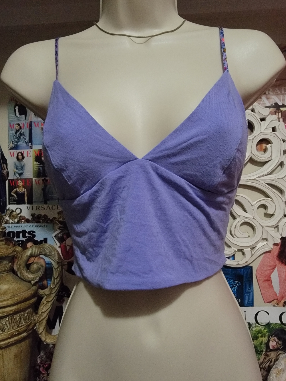Victoria's Secret Purple Bralette Crop Top with Floral Straps Modal Blend